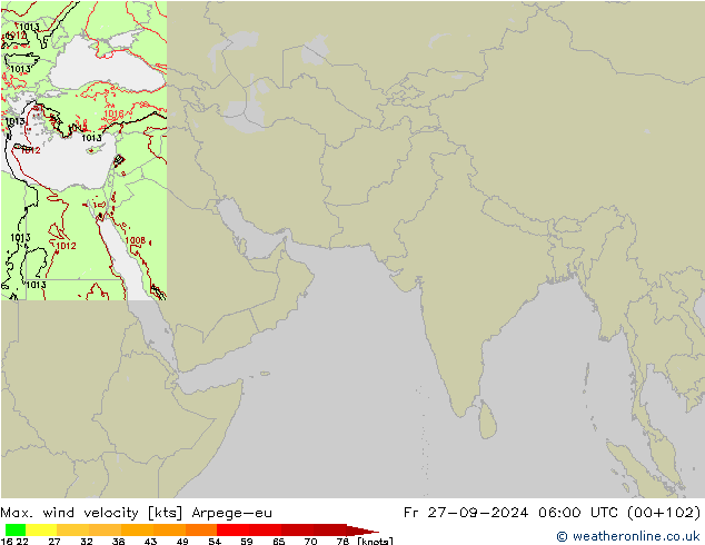 Max. wind velocity Arpege-eu Pá 27.09.2024 06 UTC