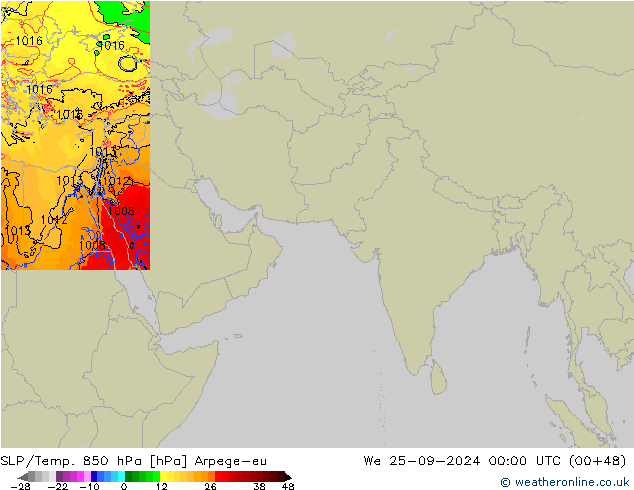 SLP/Temp. 850 hPa Arpege-eu śro. 25.09.2024 00 UTC