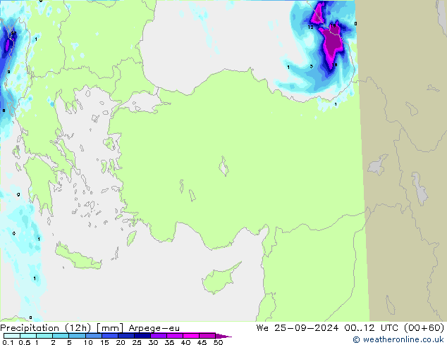 Yağış (12h) Arpege-eu Çar 25.09.2024 12 UTC