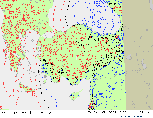 Surface pressure Arpege-eu Mo 23.09.2024 12 UTC