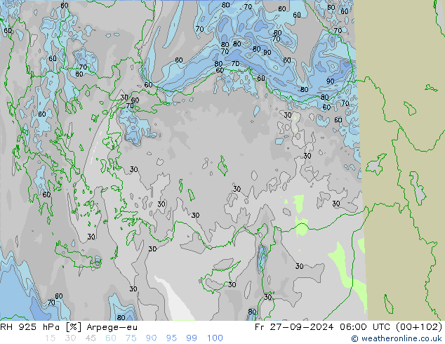 RH 925 hPa Arpege-eu  27.09.2024 06 UTC