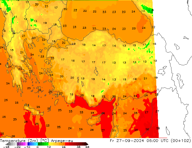 Temperatura (2m) Arpege-eu ven 27.09.2024 06 UTC