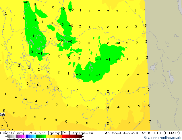 Hoogte/Temp. 700 hPa Arpege-eu ma 23.09.2024 03 UTC