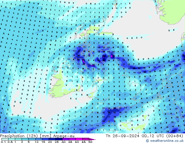 Precipitation (12h) Arpege-eu Th 26.09.2024 12 UTC