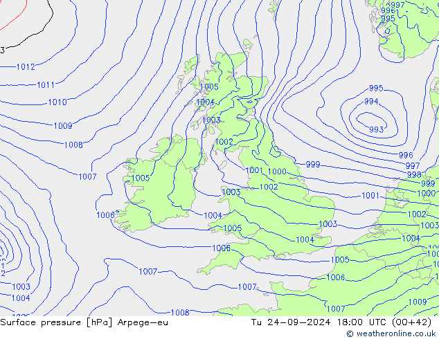 Atmosférický tlak Arpege-eu Út 24.09.2024 18 UTC