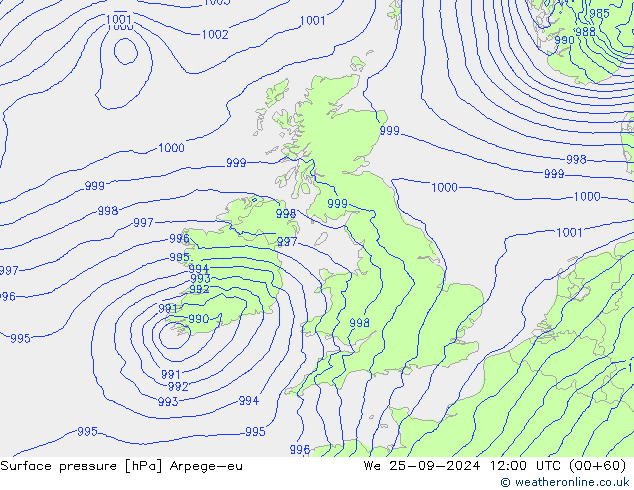 Surface pressure Arpege-eu We 25.09.2024 12 UTC