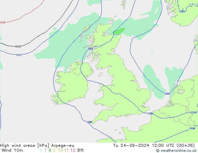 High wind areas Arpege-eu mar 24.09.2024 12 UTC