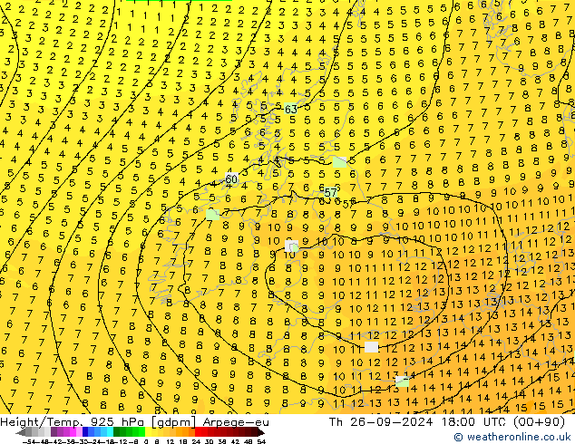 Height/Temp. 925 hPa Arpege-eu  26.09.2024 18 UTC