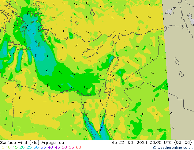 ветер 10 m Arpege-eu пн 23.09.2024 06 UTC