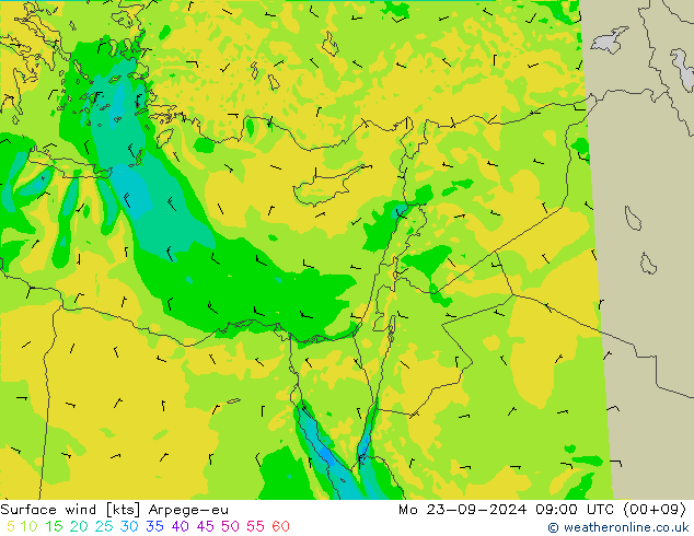 Surface wind Arpege-eu Mo 23.09.2024 09 UTC