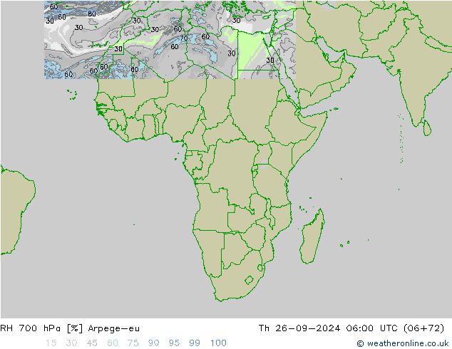 RH 700 hPa Arpege-eu Čt 26.09.2024 06 UTC