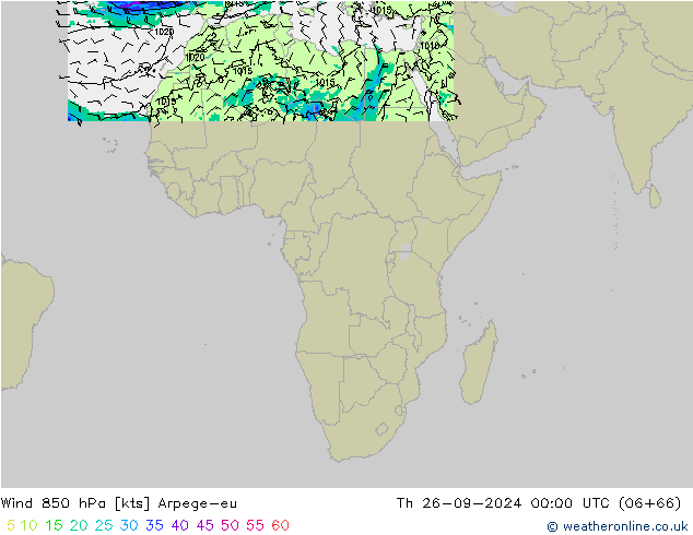 Wind 850 hPa Arpege-eu Th 26.09.2024 00 UTC