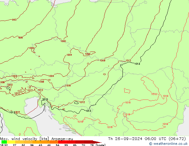 Max. wind velocity Arpege-eu jeu 26.09.2024 06 UTC