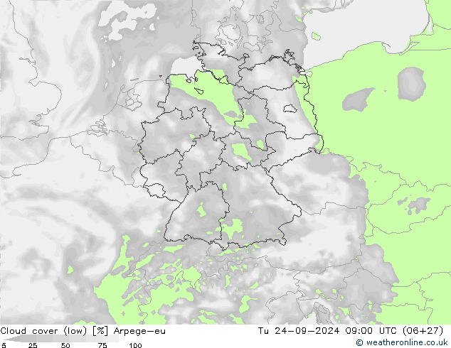 nízká oblaka Arpege-eu Út 24.09.2024 09 UTC