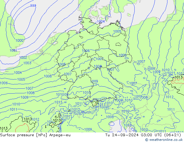 Surface pressure Arpege-eu Tu 24.09.2024 03 UTC