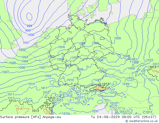 Surface pressure Arpege-eu Tu 24.09.2024 09 UTC