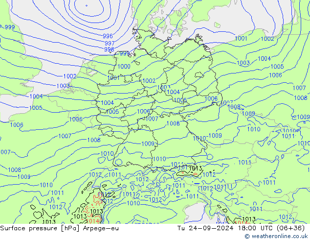 Surface pressure Arpege-eu Tu 24.09.2024 18 UTC