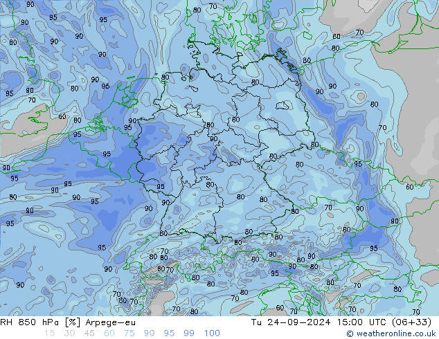 RH 850 hPa Arpege-eu Ter 24.09.2024 15 UTC