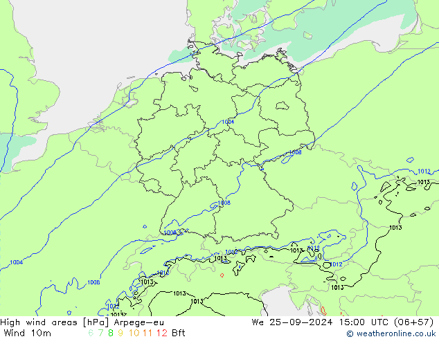 High wind areas Arpege-eu  25.09.2024 15 UTC