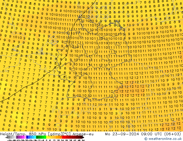 Height/Temp. 850 hPa Arpege-eu  23.09.2024 09 UTC