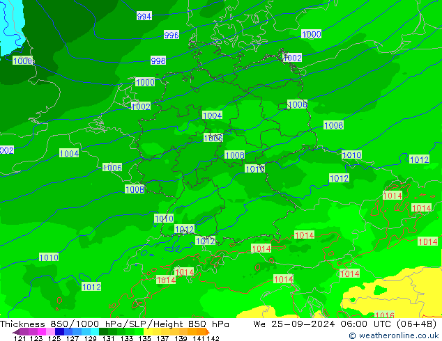 Thck 850-1000 hPa Arpege-eu We 25.09.2024 06 UTC