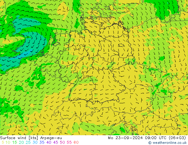 Surface wind Arpege-eu Mo 23.09.2024 09 UTC