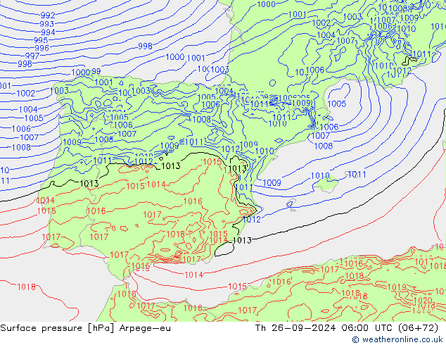 приземное давление Arpege-eu чт 26.09.2024 06 UTC