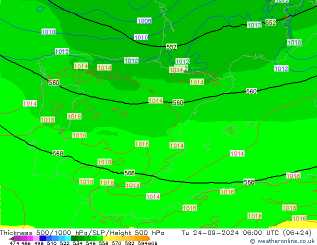 Thck 500-1000hPa Arpege-eu Tu 24.09.2024 06 UTC