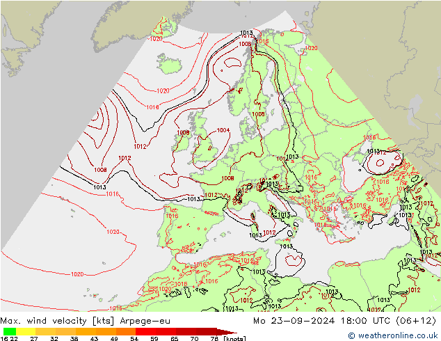 Max. wind velocity Arpege-eu lun 23.09.2024 18 UTC