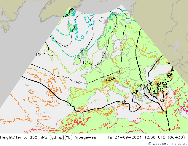 Height/Temp. 850 hPa Arpege-eu  24.09.2024 12 UTC