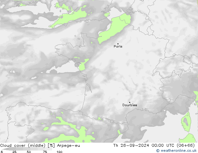 Cloud cover (middle) Arpege-eu Th 26.09.2024 00 UTC