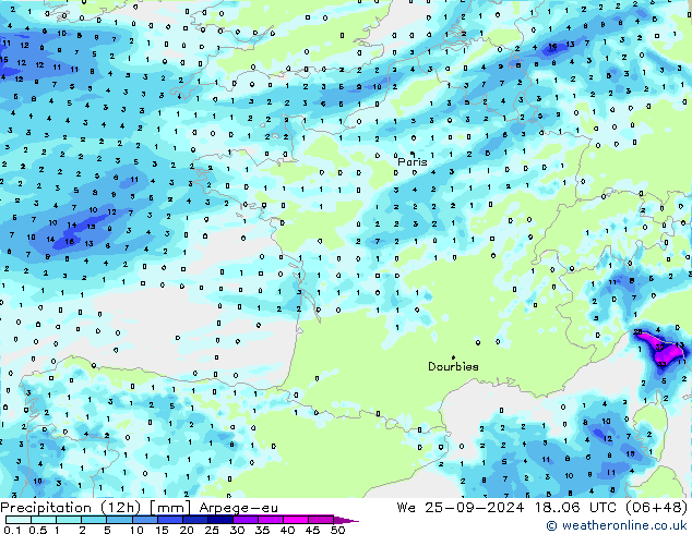 Precipitation (12h) Arpege-eu St 25.09.2024 06 UTC