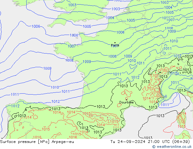 приземное давление Arpege-eu вт 24.09.2024 21 UTC