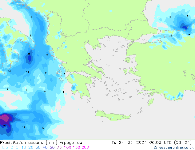 Precipitation accum. Arpege-eu mar 24.09.2024 06 UTC