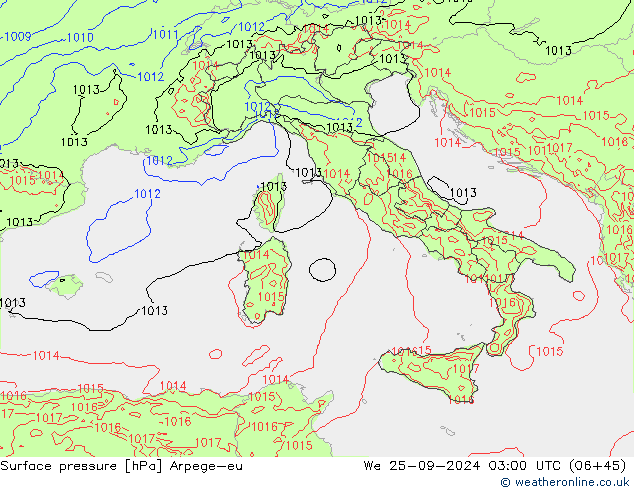 pressão do solo Arpege-eu Qua 25.09.2024 03 UTC