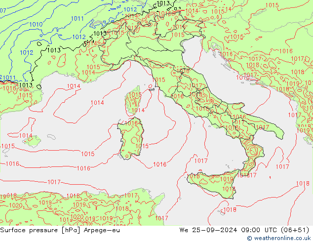 приземное давление Arpege-eu ср 25.09.2024 09 UTC