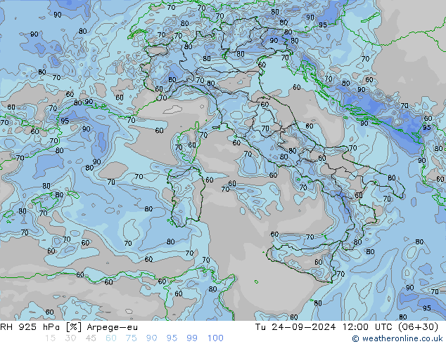 RH 925 hPa Arpege-eu wto. 24.09.2024 12 UTC