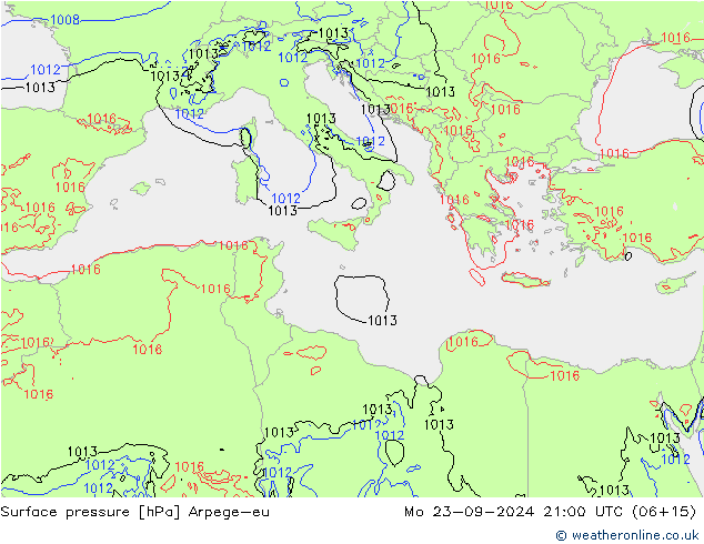 Surface pressure Arpege-eu Mo 23.09.2024 21 UTC