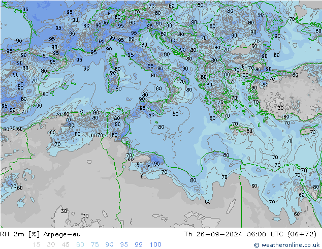 RH 2m Arpege-eu Th 26.09.2024 06 UTC