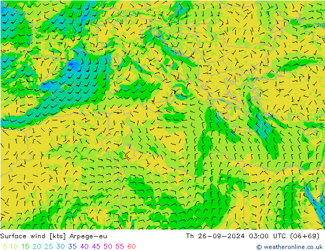 ветер 10 m Arpege-eu чт 26.09.2024 03 UTC
