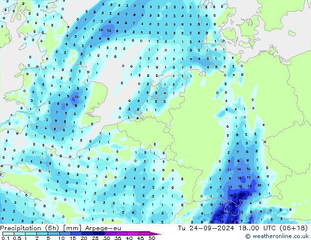 Precipitación (6h) Arpege-eu mar 24.09.2024 00 UTC