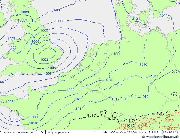 Surface pressure Arpege-eu Mo 23.09.2024 09 UTC