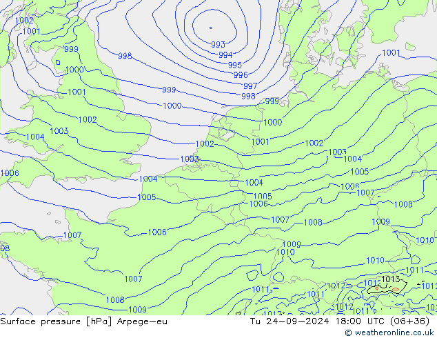 Surface pressure Arpege-eu Tu 24.09.2024 18 UTC