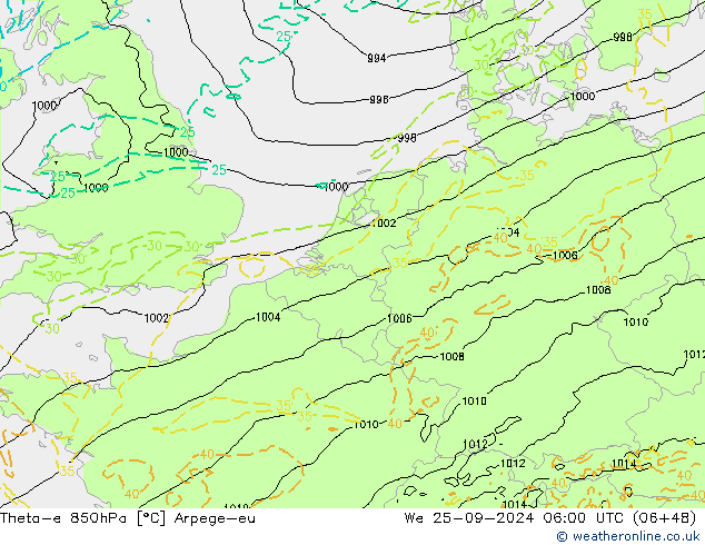 Theta-e 850hPa Arpege-eu We 25.09.2024 06 UTC