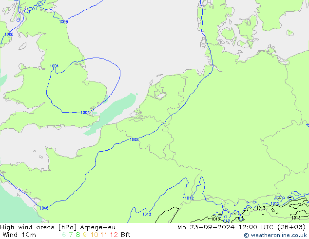 High wind areas Arpege-eu Mo 23.09.2024 12 UTC