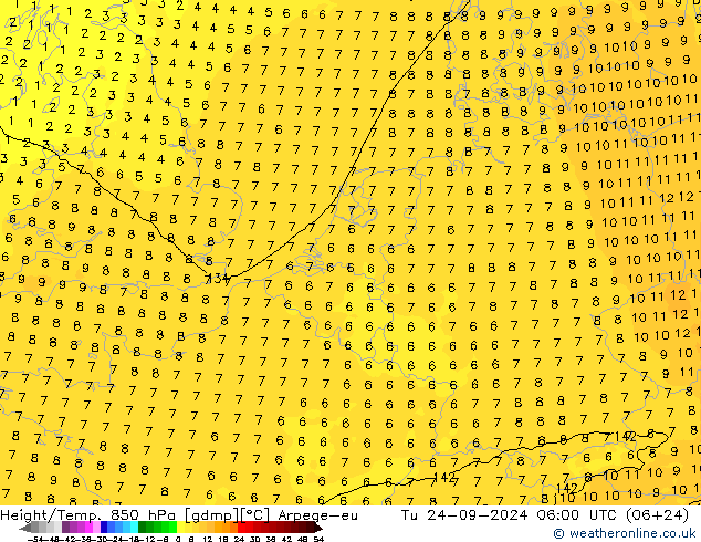 Geop./Temp. 850 hPa Arpege-eu mar 24.09.2024 06 UTC
