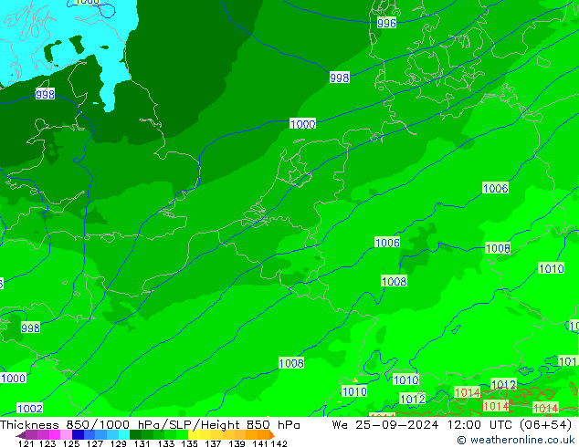 Schichtdicke 850-1000 hPa Arpege-eu Mi 25.09.2024 12 UTC