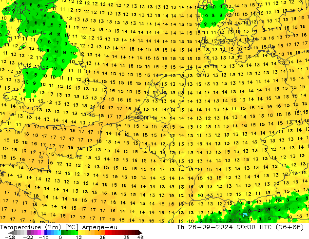 Temperatura (2m) Arpege-eu jue 26.09.2024 00 UTC