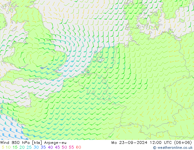 Viento 850 hPa Arpege-eu lun 23.09.2024 12 UTC