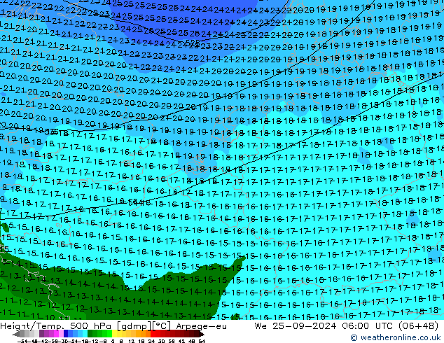 Height/Temp. 500 hPa Arpege-eu Mi 25.09.2024 06 UTC